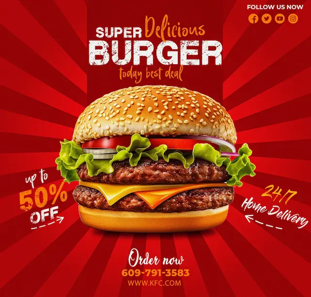 Fast food social media post graphic design — food & beverage digital marketing visuals by Nexform Agency